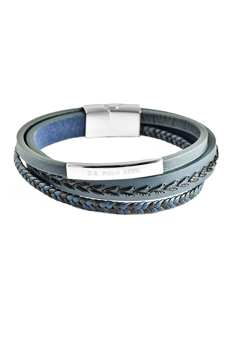 Bratara de piele cu model impletit - Gri carbune