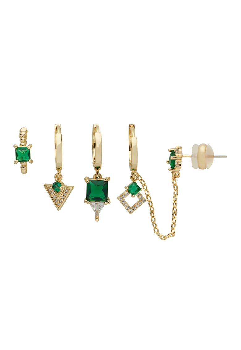 Cercei cu cristale - 5 piese - Auriu/Verde feriga