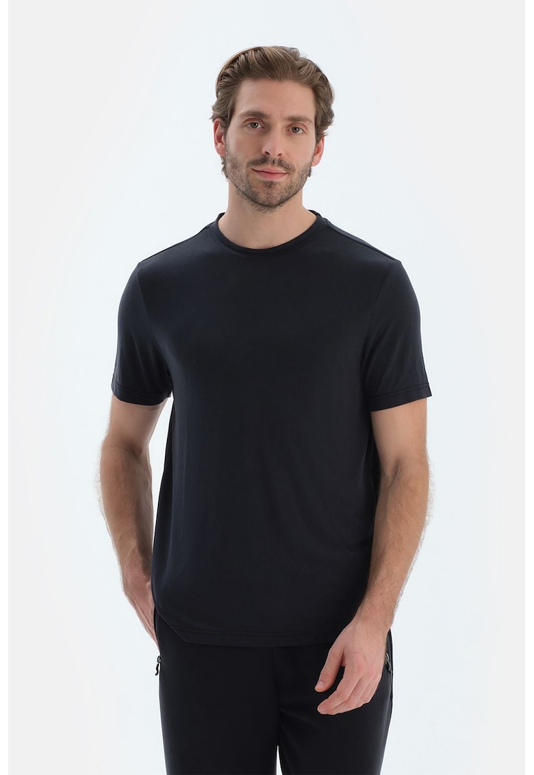 Tricou uni regular fit din amestec de modal - Negru