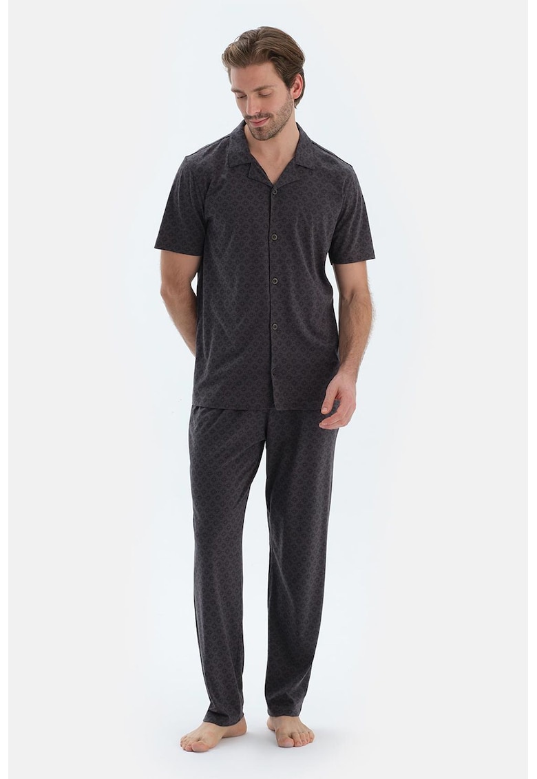 Pijama din amestec de bumbac - Negru/Gri inchis