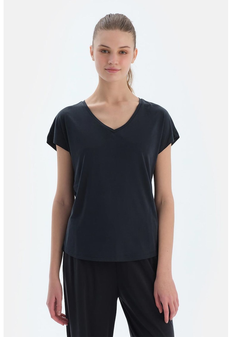 Tricou din amestec de modal cu decolteu in V