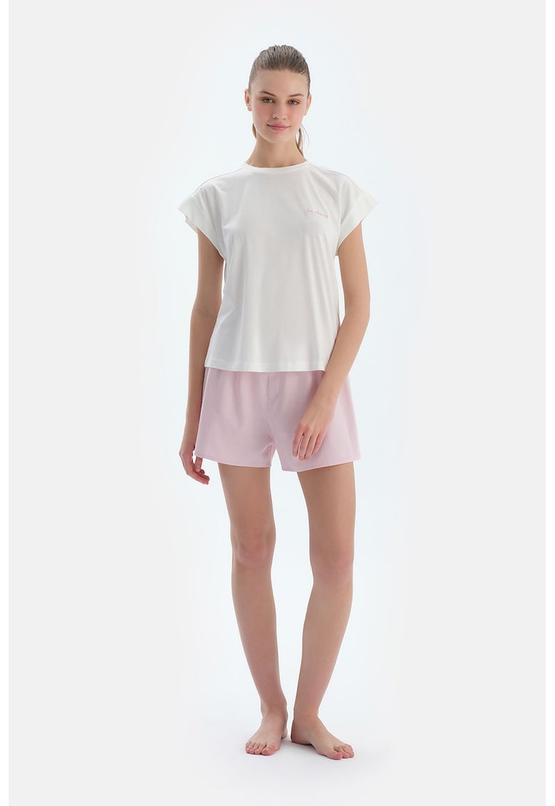 Pijama din amestec de bumbac si modal cu pantaloni scurti