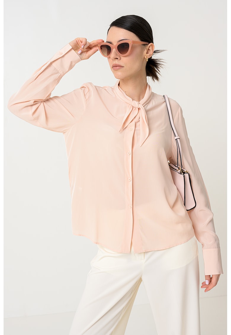 Camasa din amestec de matase cu funda din panglici