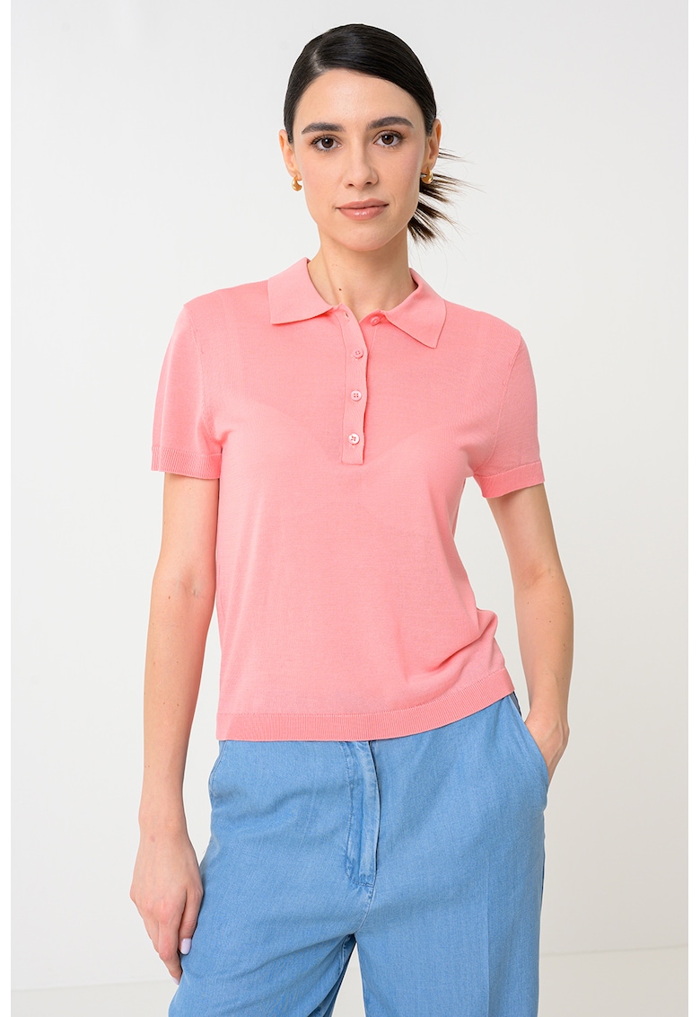 Pulover polo din amestec de lyocell cu maneci scurte Pulover polo din amestec de lyocell cu maneci scurte