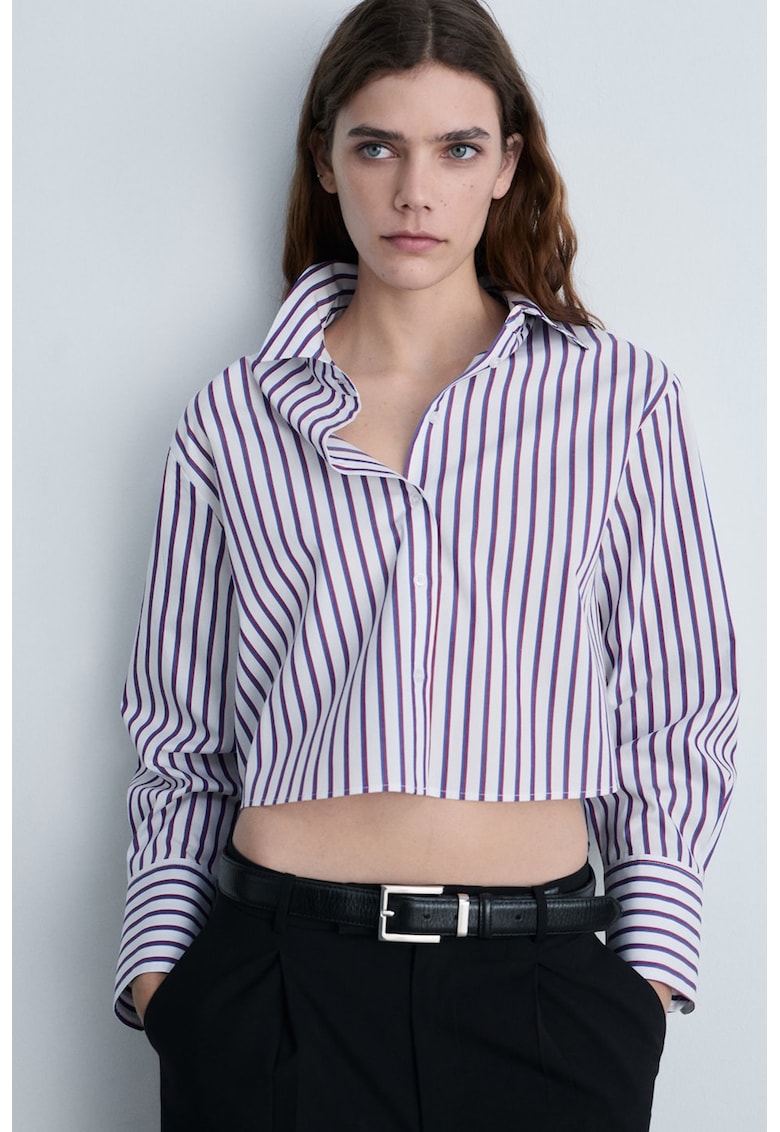 Camasa lejera crop cu model in dungi