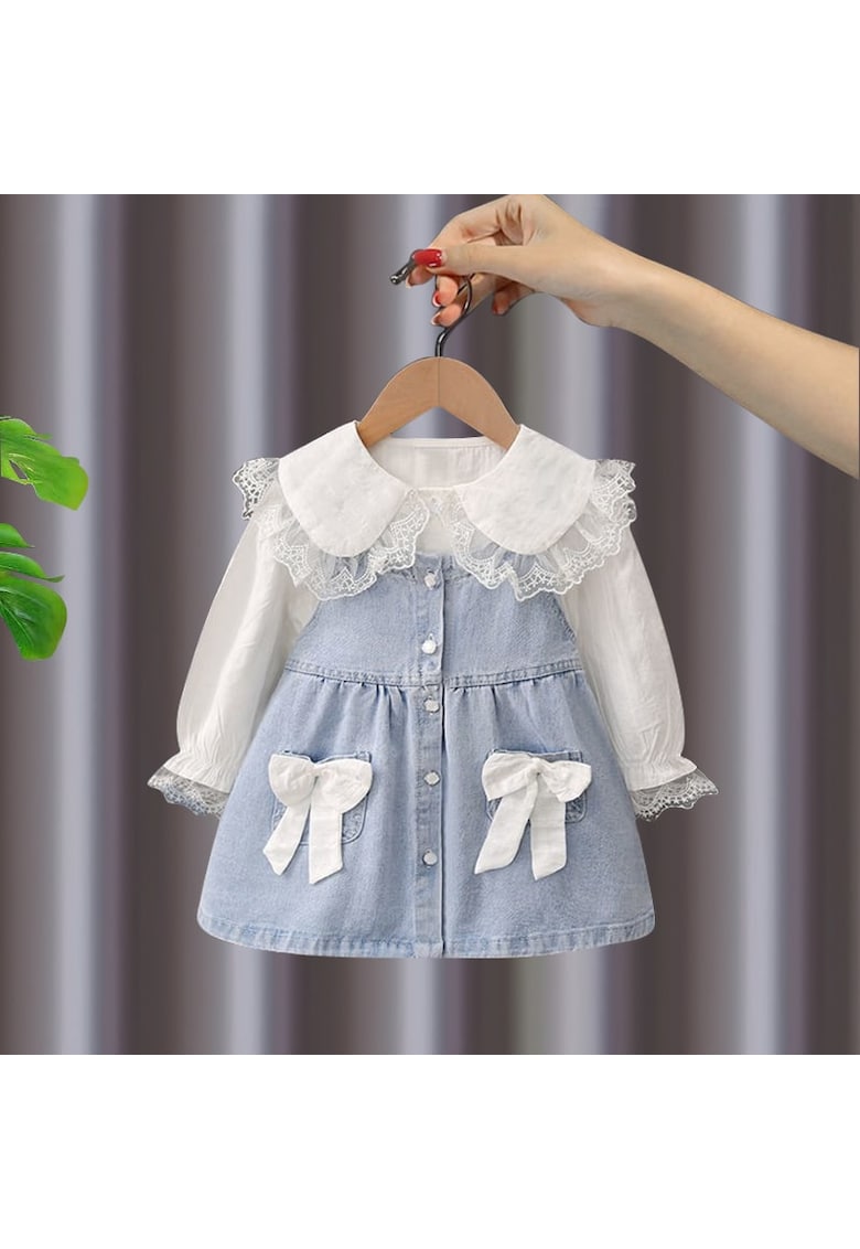 Compleu 2 piese - rochie denim si camasa - pentru fetite
