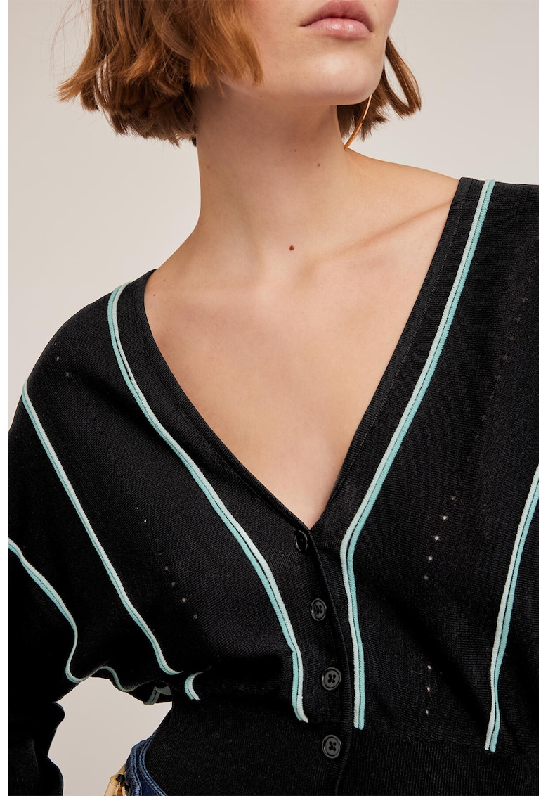 Pulover crop cu decolteu in V - Albastru ultramarin/Albastru deschis