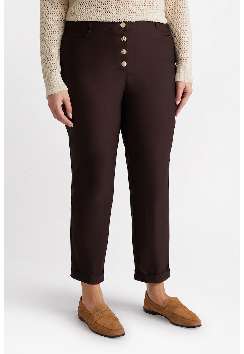 Pantaloni skinny cu nasturi - Maro inchis
