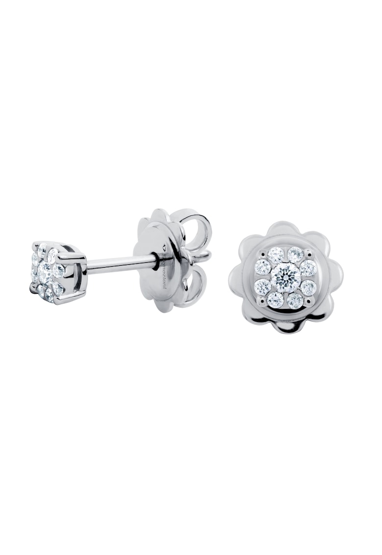 Cercei illusion - aur 18k - diamante naturale 0.13 ct - Argintiu - 4.7 mm
