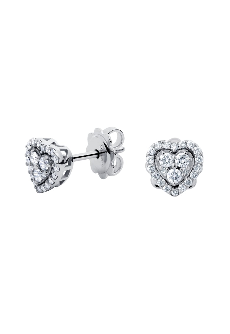 Cercei in forma de inimia - aur 18k - diamante naturale 0.31 ct - Argintiu