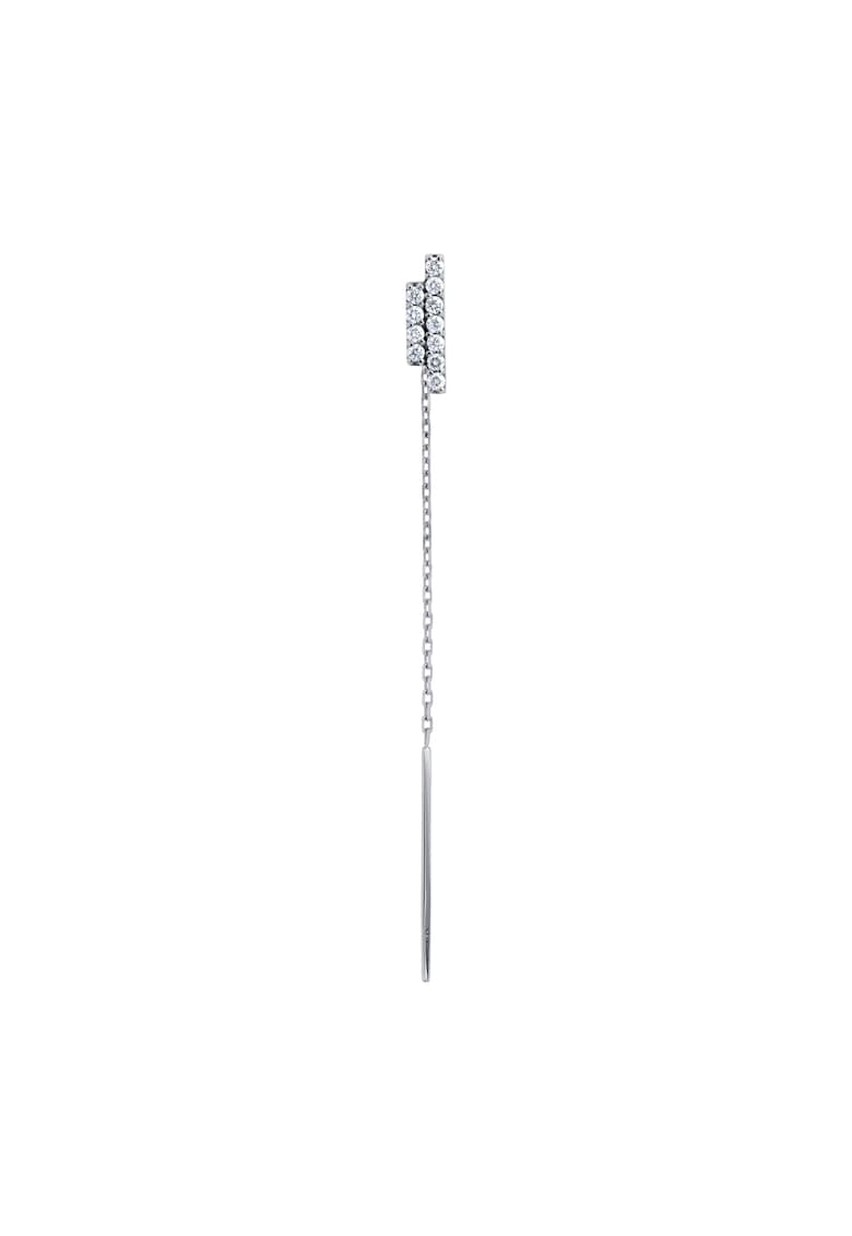 Cercel lung - aur 18k - diamante naturale 0.11 ct - Argintiu