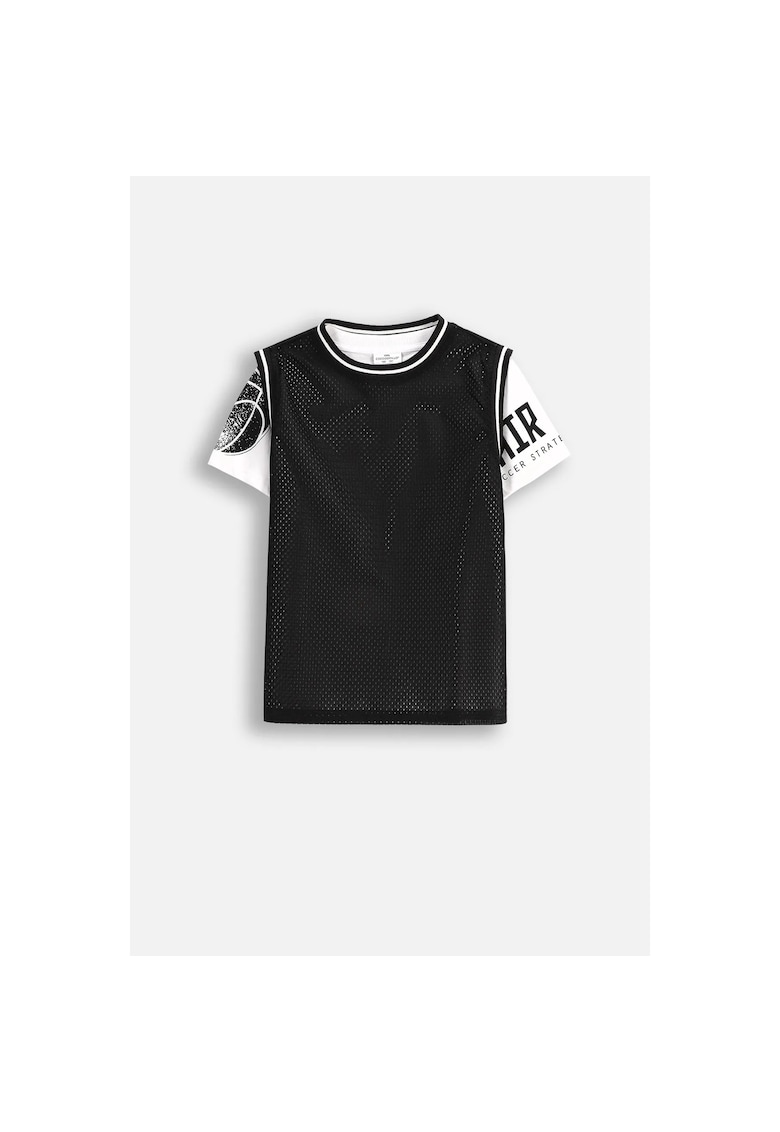 Tricou sport copii - poliester - alb/negru
