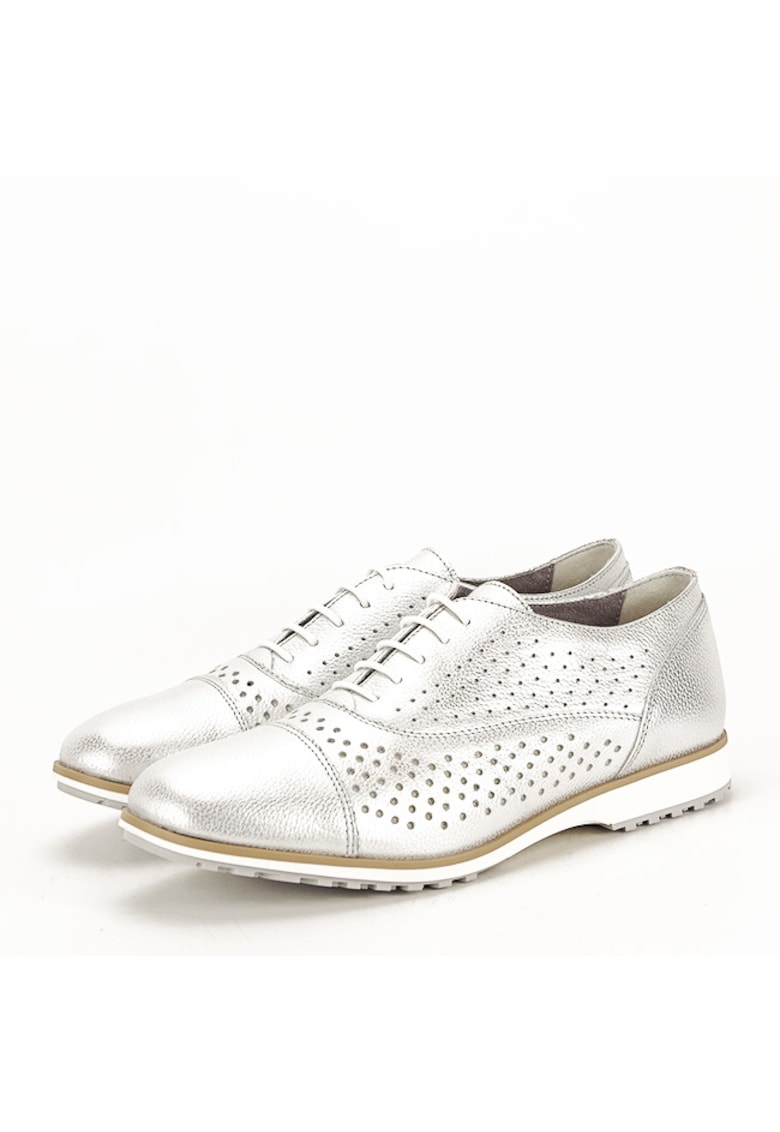 Pantofi oxford din piele naturala argintiu Magda 01 10071 Pantofi oxford din piele naturala argintiu Magda 01 10071