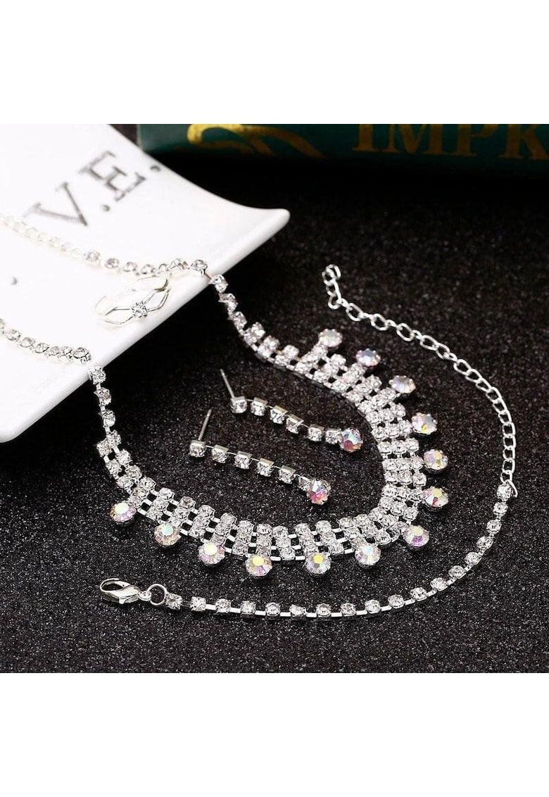 Set colier - cercei si bratara - argintiu - cu pietre - Kiana C13 -