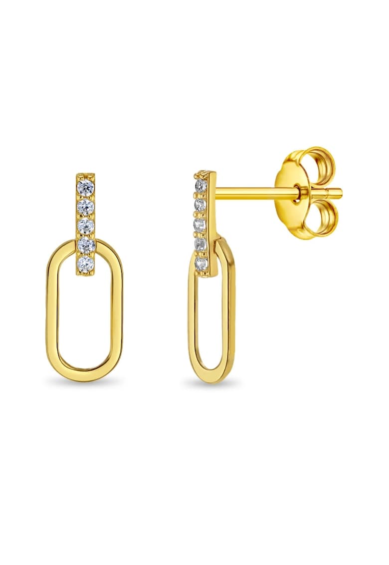 Cercei din Aur 14K pentru Adolescenti si Adulti - model Agrafa cu Cubic Zirconia Transparent - inchidere cu Fluturas