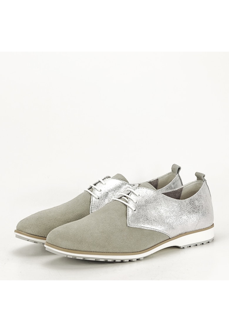 Pantofi oxford din piele naturala gri/argintiu Selena 01 10046