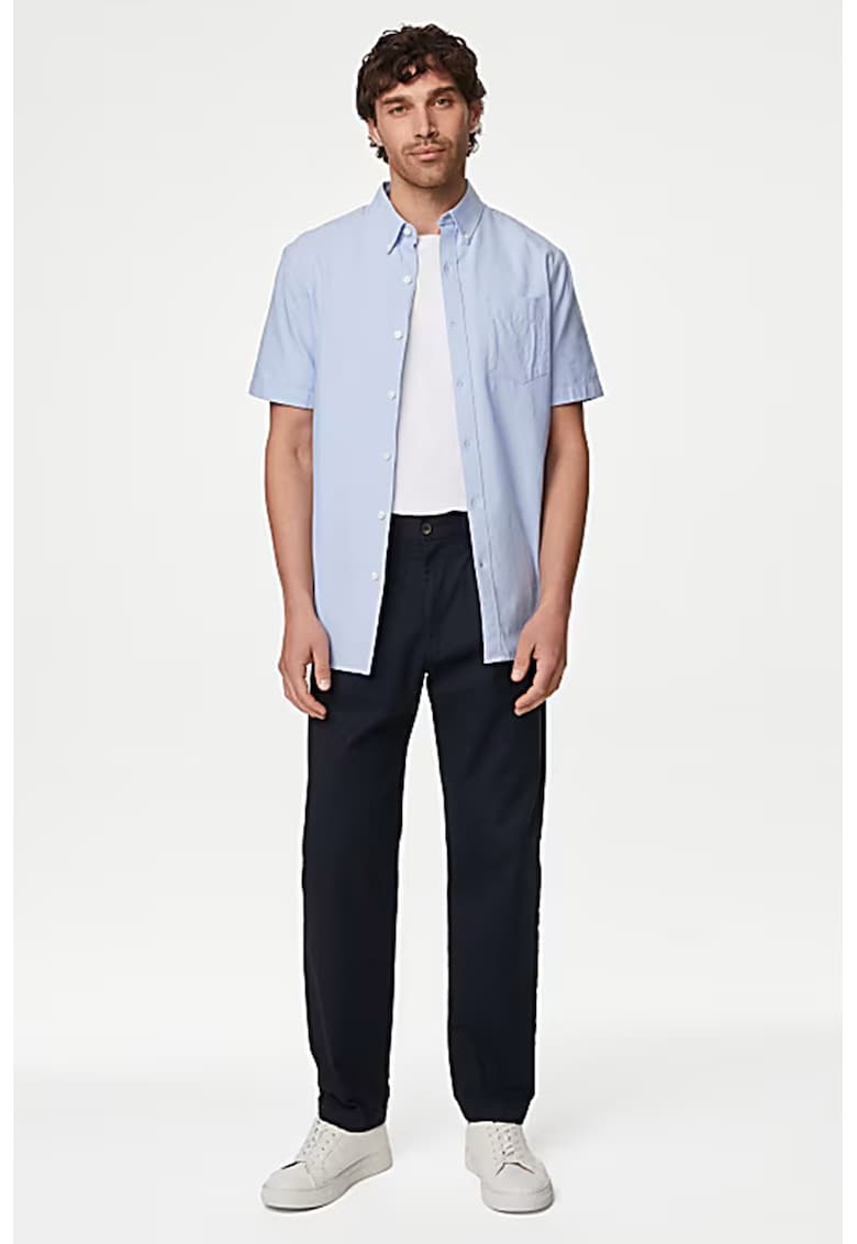 Camasa din amestec de bumbac cu guler Oxford - Albastru pastel