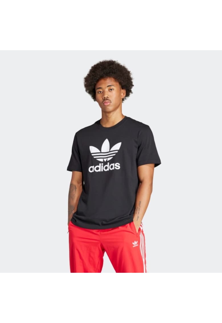 Tricou sport barbati Adicolor Trefoil - normal - bumbac - negru-alb