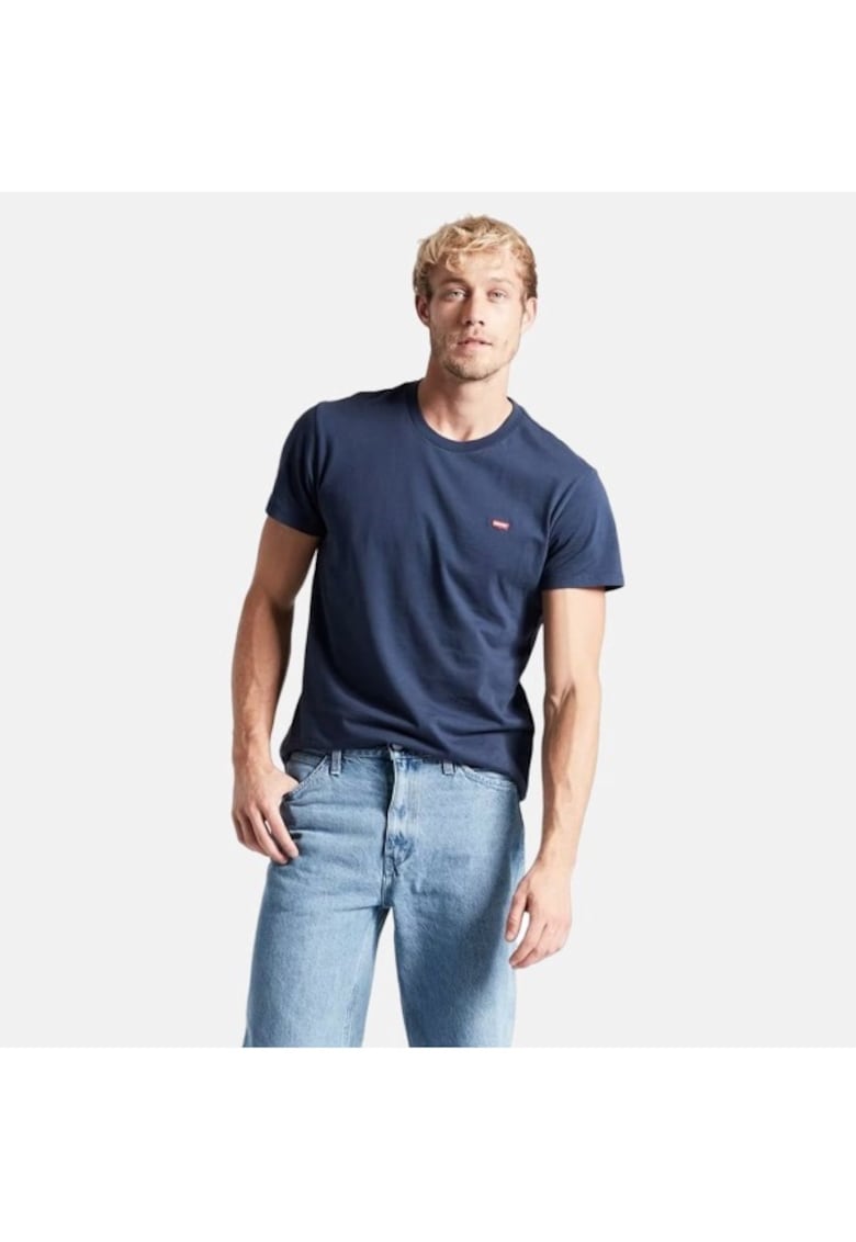 Tricou barbati  albastru - bumbac - potrivire regulata - decolteu rotund -