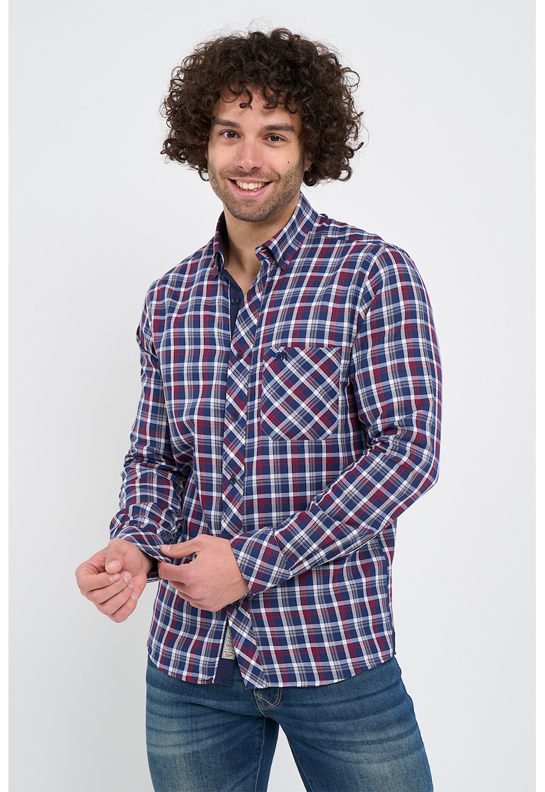 Camasa in carouri cu maneci lungi - Rosu inchis/Bleumarin