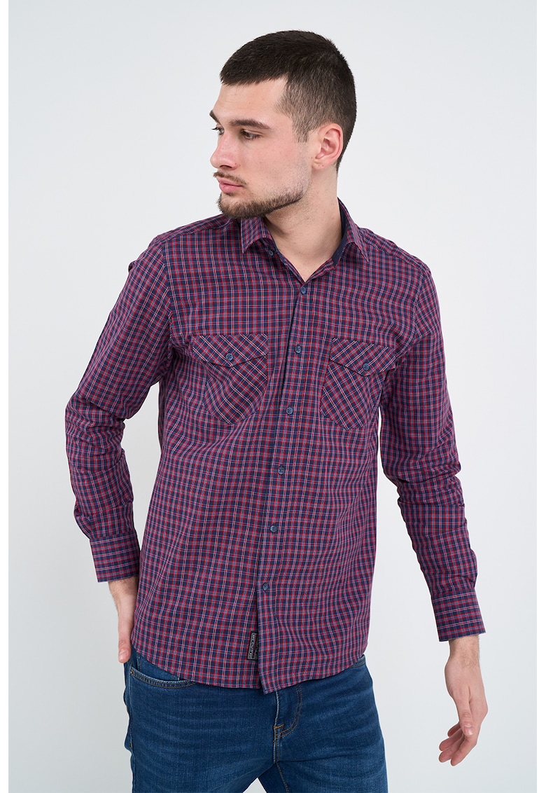 Camasa in carouri - cu buzunare pe piept - Rosu inchis/Bleumarin