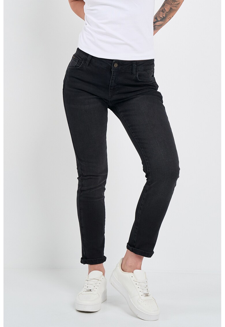 Blugi crop cu 5 buzunare - Negru