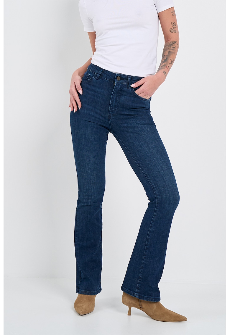 Blugi bootcut cu talie inalta - Albastru inchis