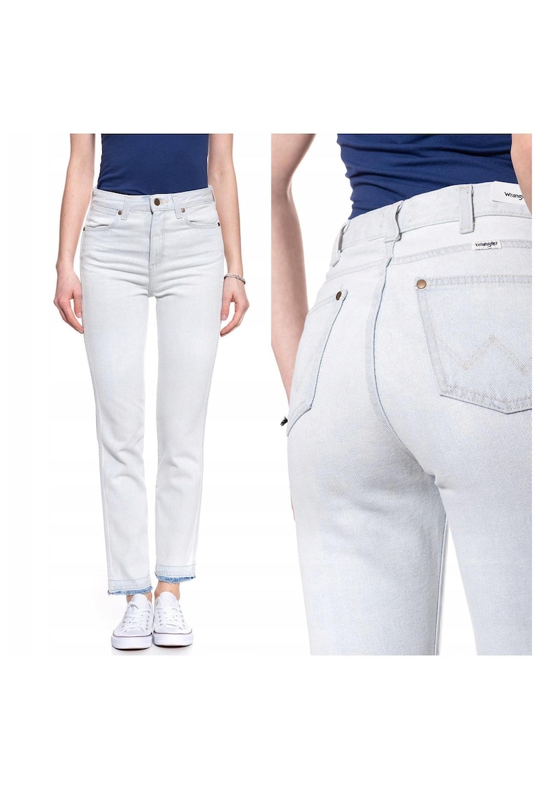 Blugi Dama - Retro Slim - W28 L32 US - Bumbac - Fermuar - Lung - 98 Buzunare 2 Mari 2 Medii Exterioare 1 Mic Interior - Talie Joasa - Alb