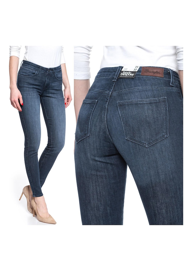 Blugi Dama - Skinny Bumbac - Zipper - Lung - 5 Buzunare 2 Mari 2 Medii Exterioare1 Mic Interior - Talie Medie - Albastru - Albastru
