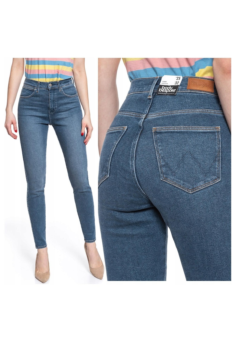 Blugi Dama - High Skinny - W24 L32 - 100% Bumbac - Fermoar - Lungi - 5 Buzunare - High-Quality - Albastru