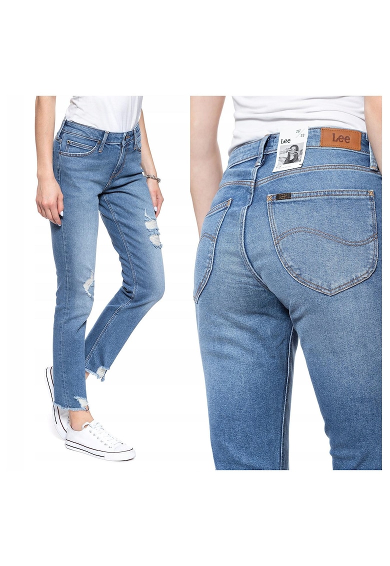 Blugi Dama -  Elly 25/31 - Bumbac - Zipper - Scurti - 70 Buzunare 2 Mari 2 Medii Externe1 Mic Intern - Talie Joasa - Albastru