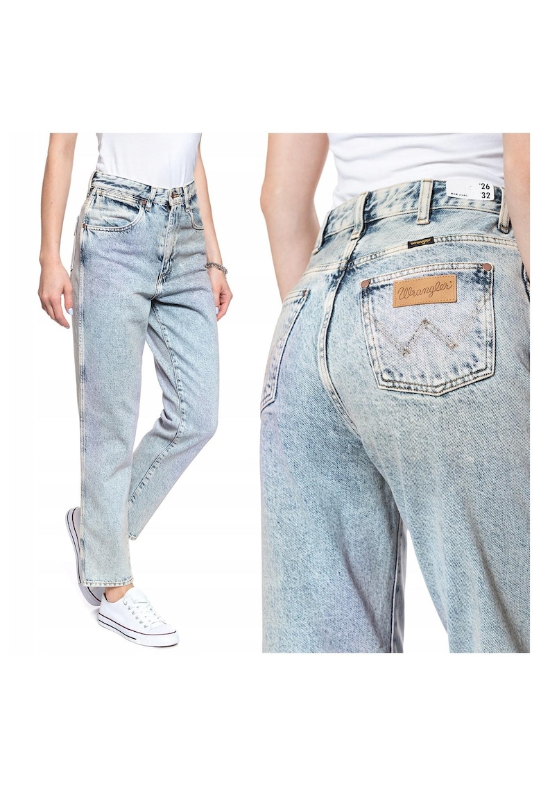 Blugi Dama -  Mom Jeans 26/32 - Bumbac - Zipper - Lung - 5 Buzunare 2 Mari 2 Medii Externe1 Mic Intern - Talie Inalta - Albastru