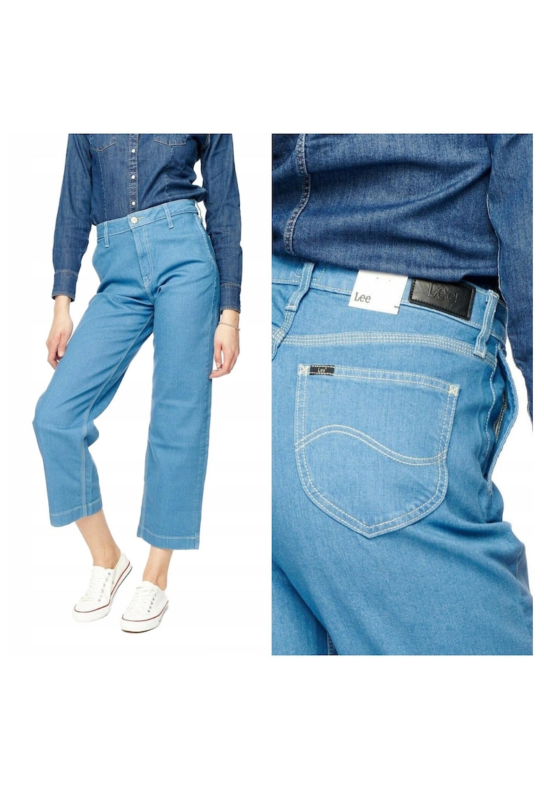 Blugi Dama -  Wide Leg 28/33 - Bumbac - Fermuar - Lung - 48 Buzunare 2 Mari 2 Medii Exterioare1 Mic Interior - Talie Inalta - Albastru