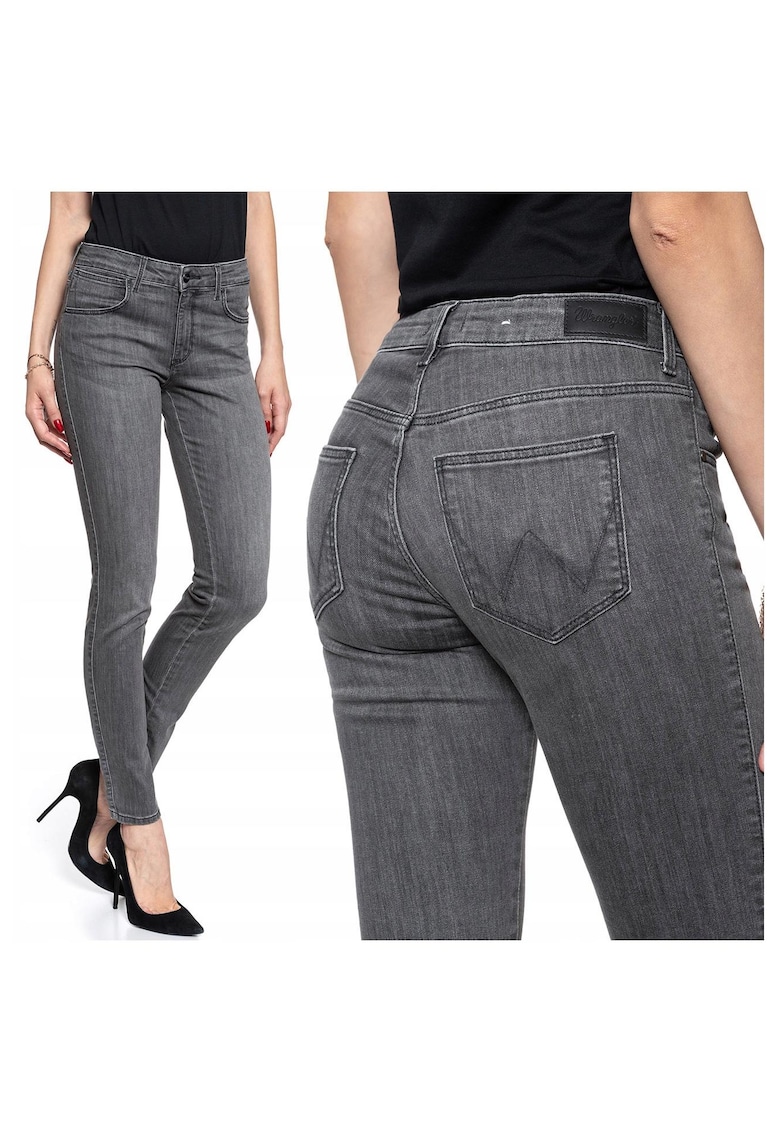 Blugi Dama -  Slim 26/32 - Bumbac - Fermuar - Lung - 139 Buzunare 2 Mari 2 Medii Exterioare1 Mic Interior - Talie Joasa - Gri