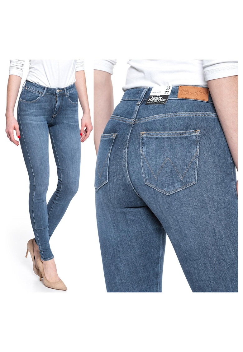 Blugi Dama - Super Skinny 24/32 - Bumbac - Zipper - Lung - 5 Buzunare 2 Mari 2 Medii Exterioare1 Mic Interior - Talie Medie - Albastru