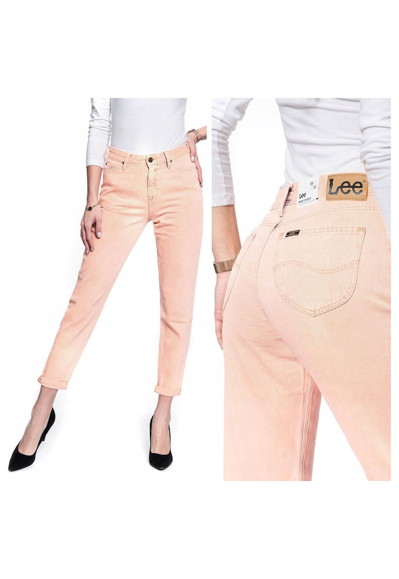 Blugi Dama - Mom 28/31 - Portocalii - Bumbac - Zipper - Dungi Lungi - 7 Buzunare 2 Mari 2 Medii Externe1 Mic Intern - Talie Inalta