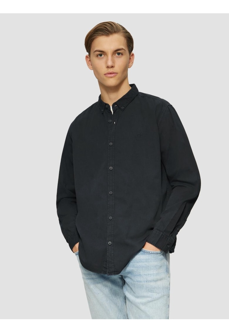 Camasa barbati cu maneca lunga - croiala Regular Fit si logo -  by s.Oliver - Bleumarin inchis