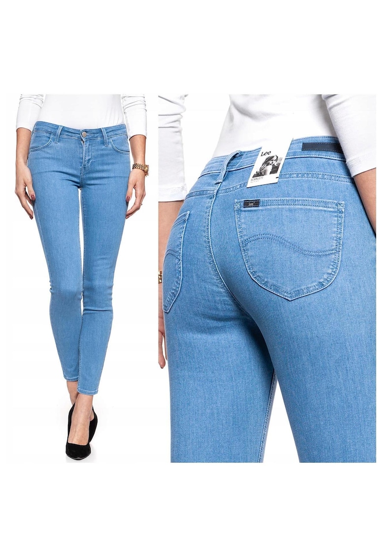 Blugi Dama - Scarlett - W24 L31 US - Bumbac - Fermuar - Lung - 5 Buzunare 2 Mari 2 Medii Exterioare 1 Mic Interior - Talie Medie - Albastru