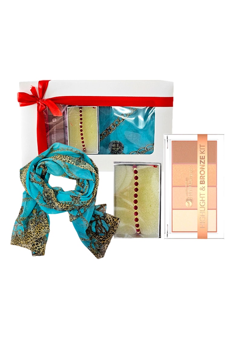 Set Lunaria esarfa - paleta Iluminator & Bronzer - bratara rosie
