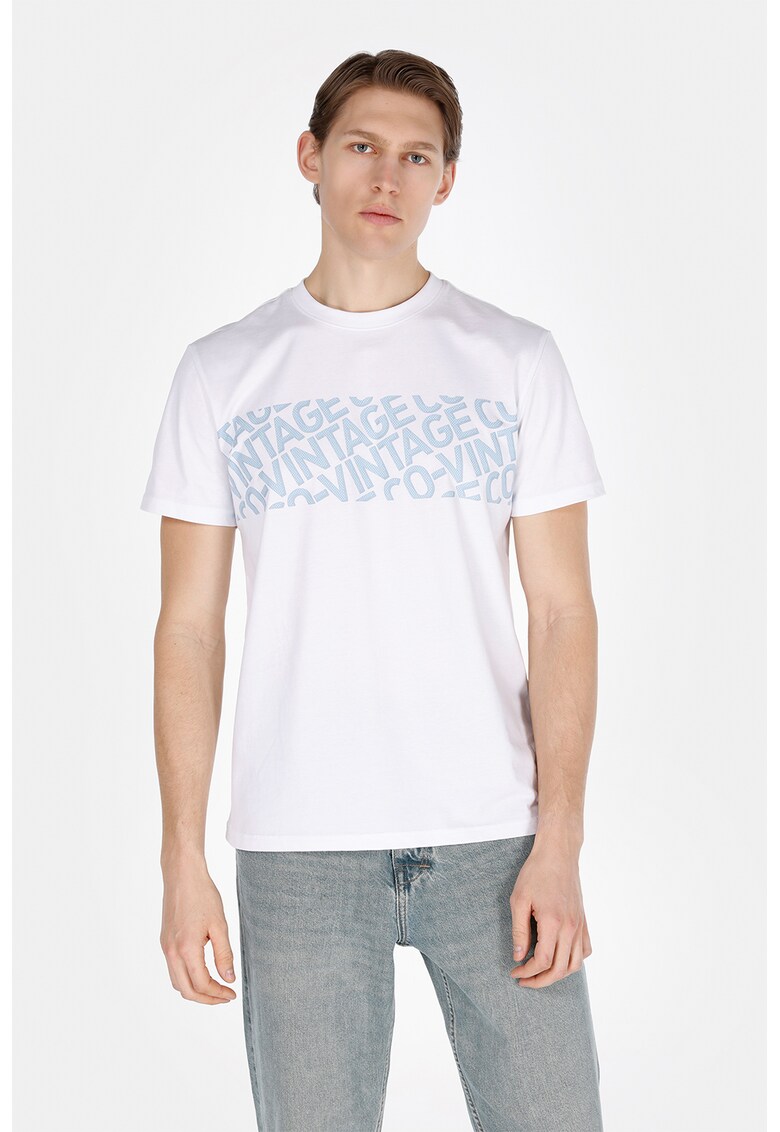 Tricou din bumbac cu imprimeu text - Alb