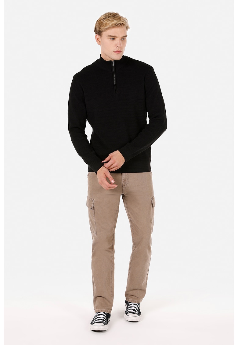 Pulover din amestec de bumbac cu fenta cu fermoar