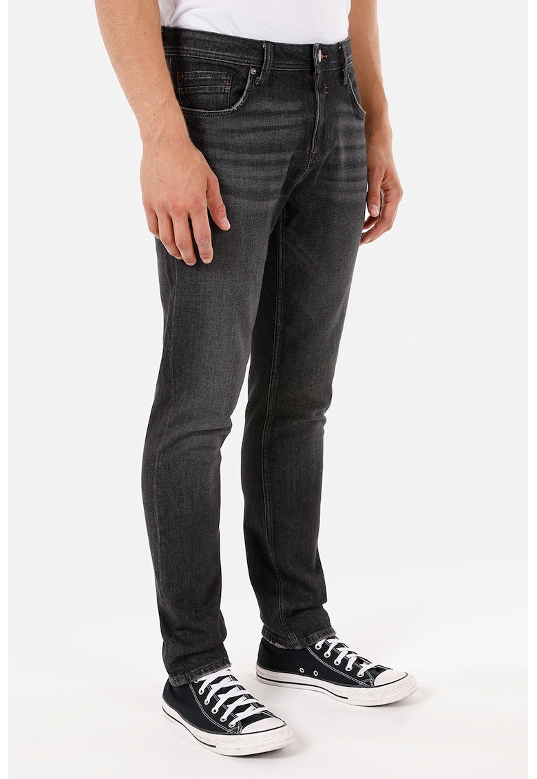 Blugi skinny cu aspect decolorat - Negru