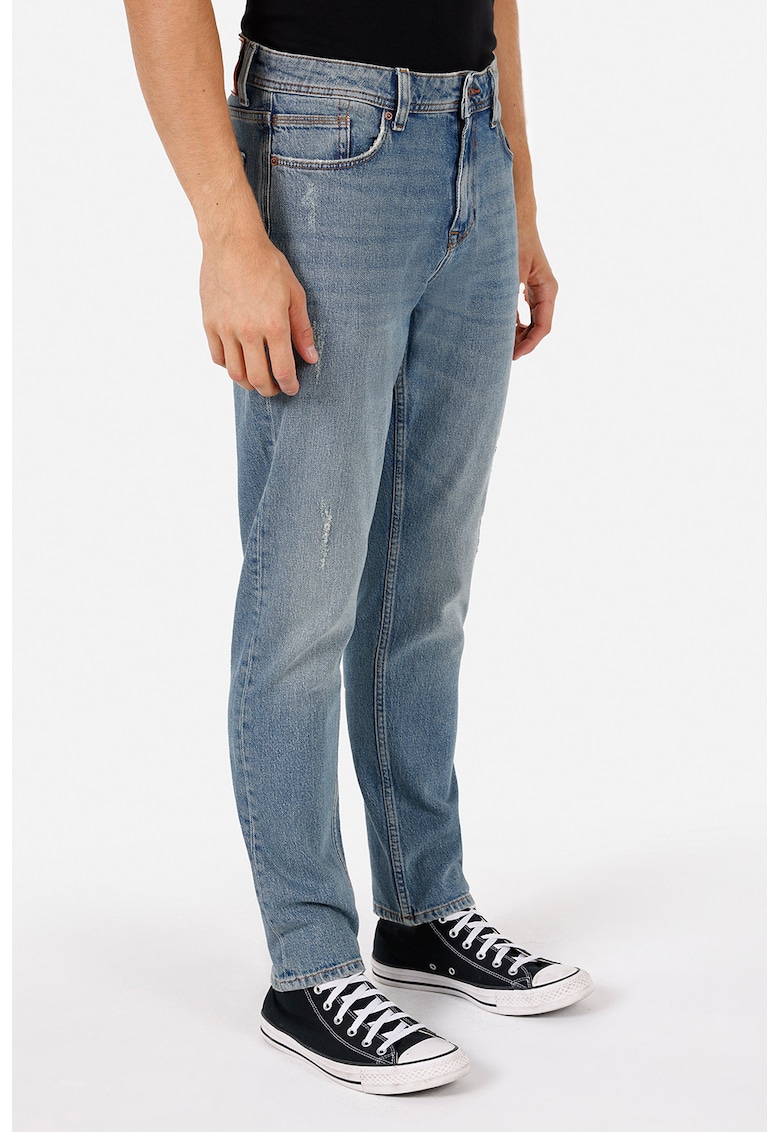 Blugi conici cu aspect deteriorat - Albastru deschis