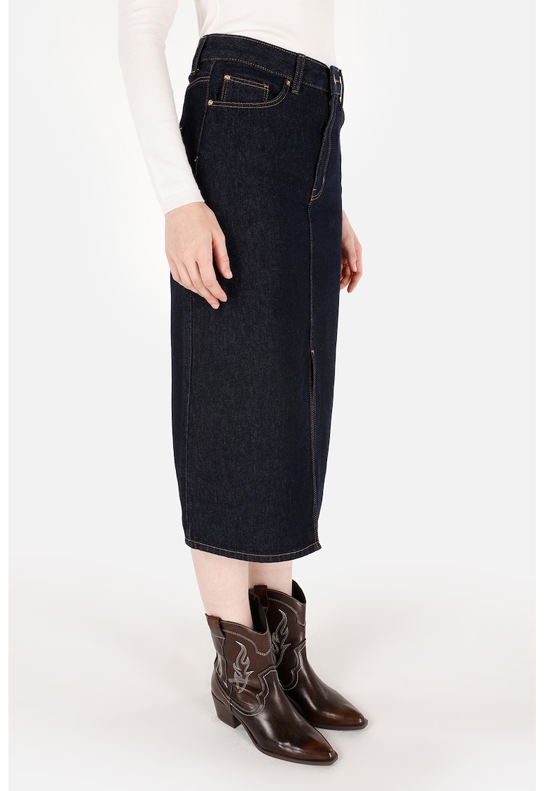 Fusta midi din denim - Albastru inchis