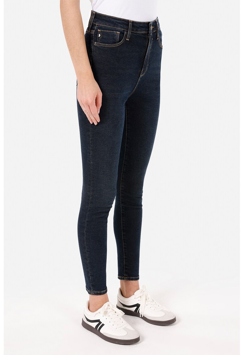 Blugi crop cu talie inalta - Albastru inchis