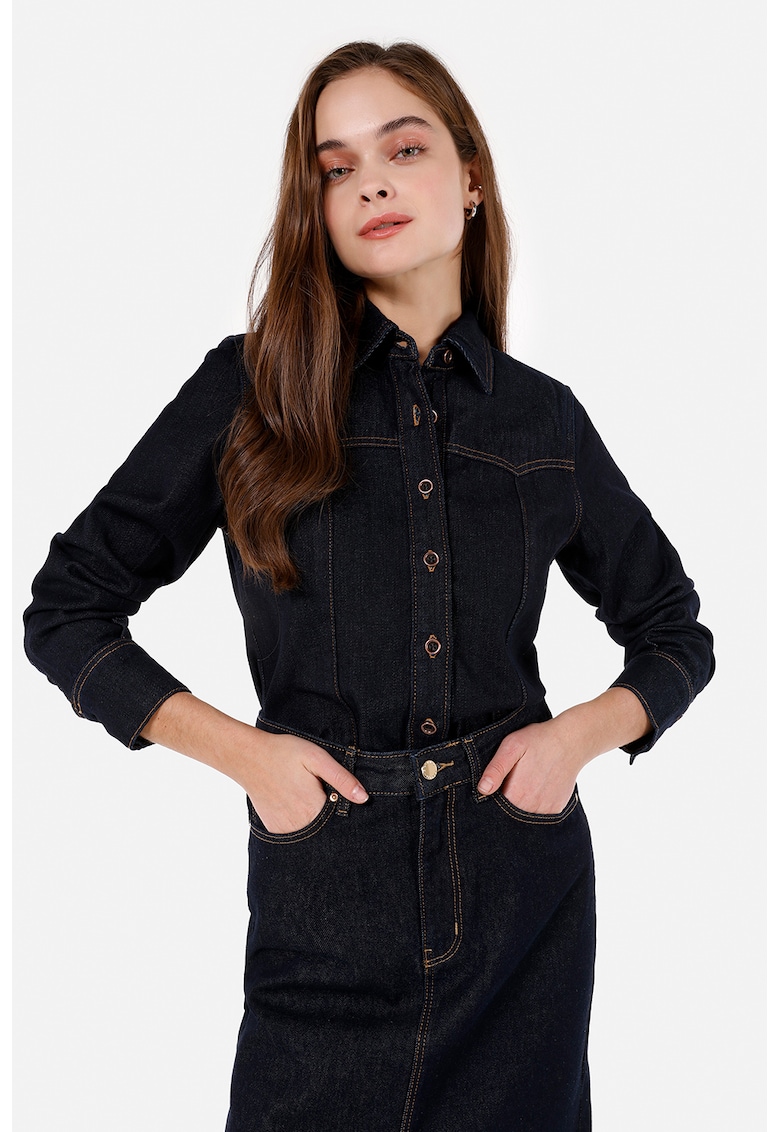 Camasa din denim cu cusaturi contrastante