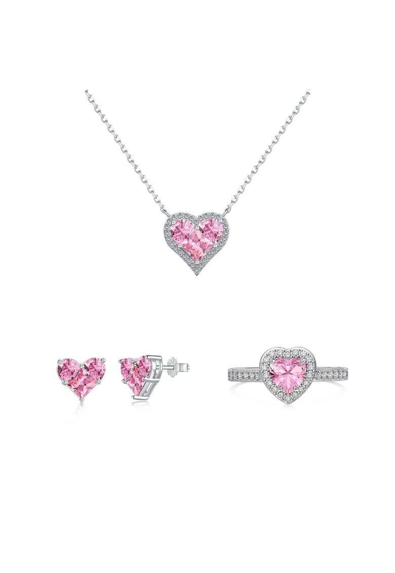 Set Valentine's Colier - Cercei si Inel Inimioara Roz - pentru femei - Roz deschis