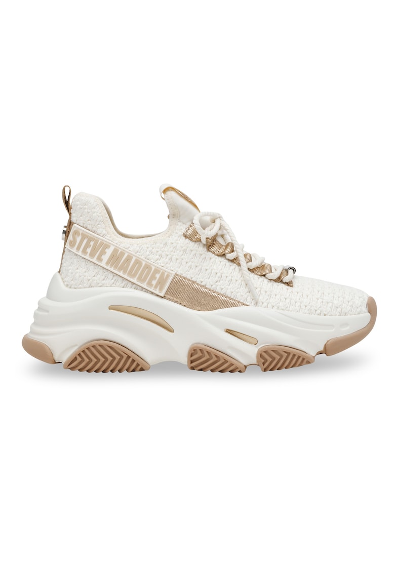 Pantofi sport din material textil cu aspect masiv si talpa wedge Project - Alb/Maro deschis