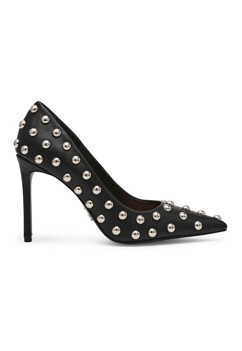 Pantofi stiletto din piele ecologica cu tinte - Negru/Argintiu