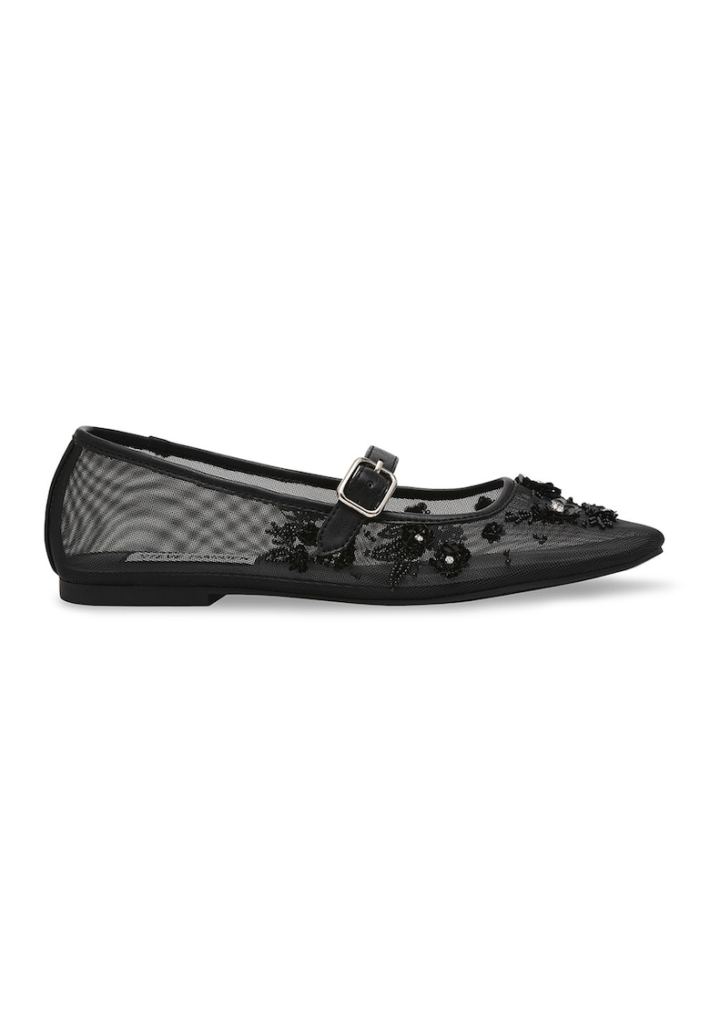 Balerini din plasa cu aplicatii in forma de floare - Negru/Transparent